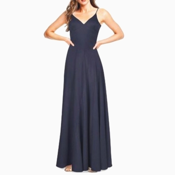 NWT AIDAN MATTOX Washed Charmeuse Seamed Dress Navy 2 - Picture 1 of 6